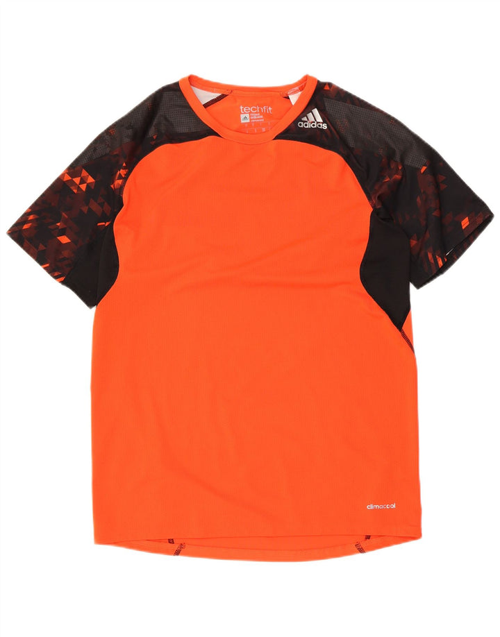 Adidas Mens Tech Fit T-Shirt Top Small Orange Colourblock Polyester