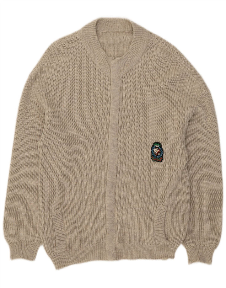 Suéter cardigã masculino vintage acrílico cinza médio