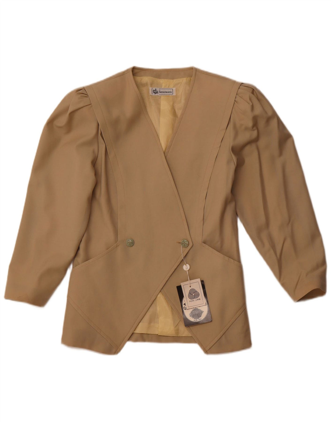 VINTAGE Womens Double Breasted Blazer Jacket IT 44 Medium Beige Wool