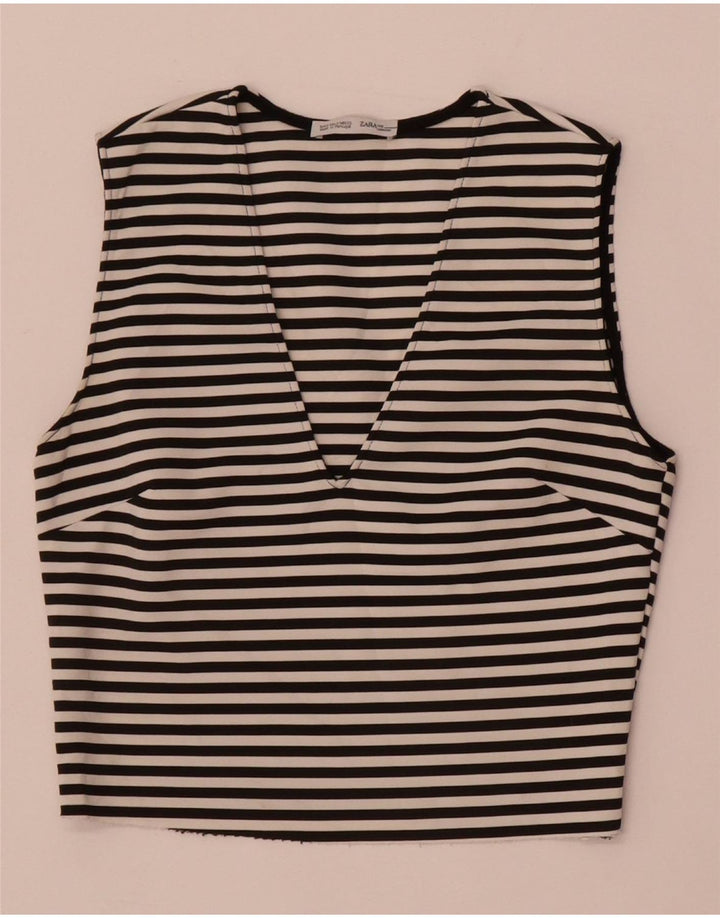 Zara Womens Sleeveless Crop Top UK 8 Small Black Striped