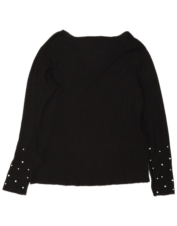 Zara Womens V-Neck Jumper Sweater UK 18 XL Black Spotted Viscose