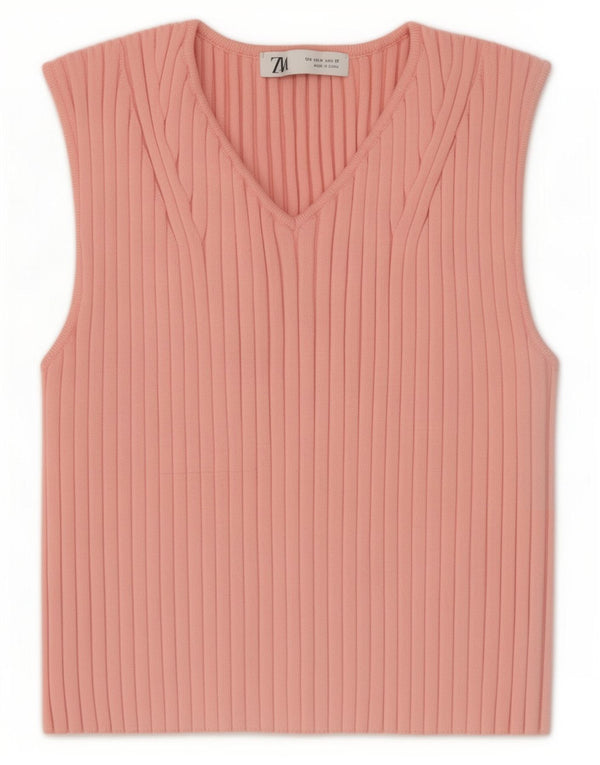 Zara Womens Crop Vest Top UK 12 Medium Pink Polyester