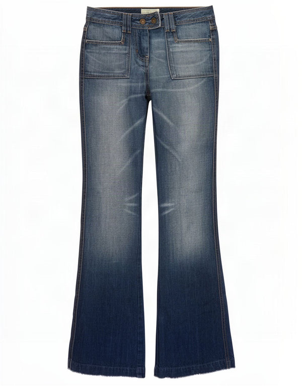 Benetton Γυναικεία Acid Wash Bootcut Jeans IT 40 Small W30 L34 Blue Cotton