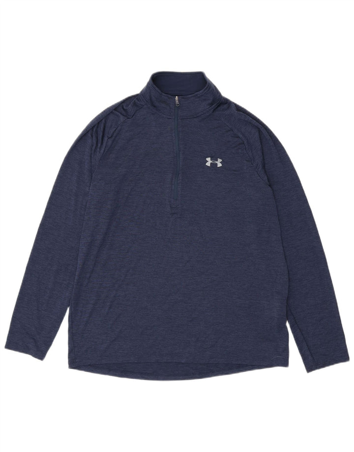 Under Armour Mens Heat Gear Zip Neck Pullover Tracksuit Top Large Navy Blue
