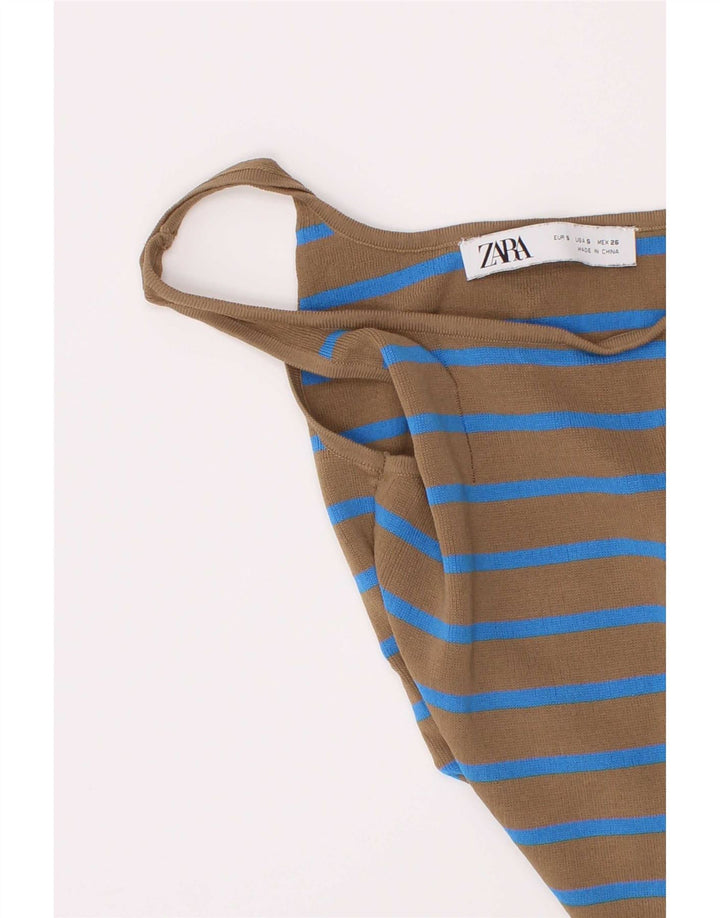 Zara Womens Crop Cami Top UK 8 Small Brown Striped Viscose