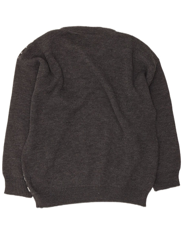 vintage Mens Graphic Boat Neck Jumper Pull Grand Gris