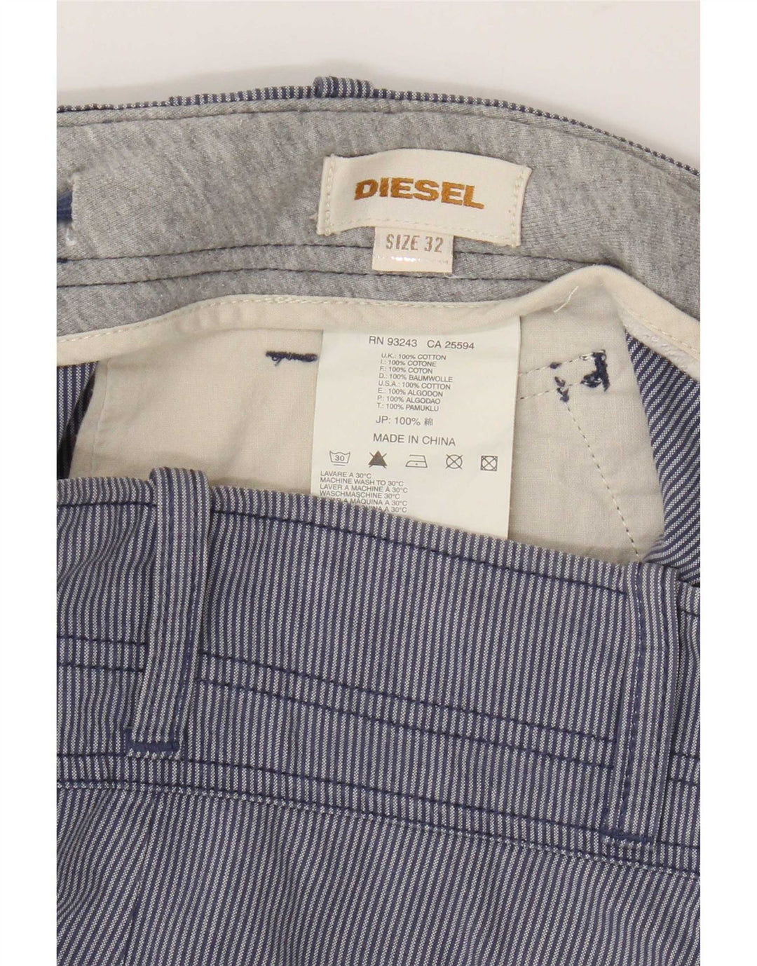 Diesel Mens Casual Shorts W32 Large Blue Striped Cotton