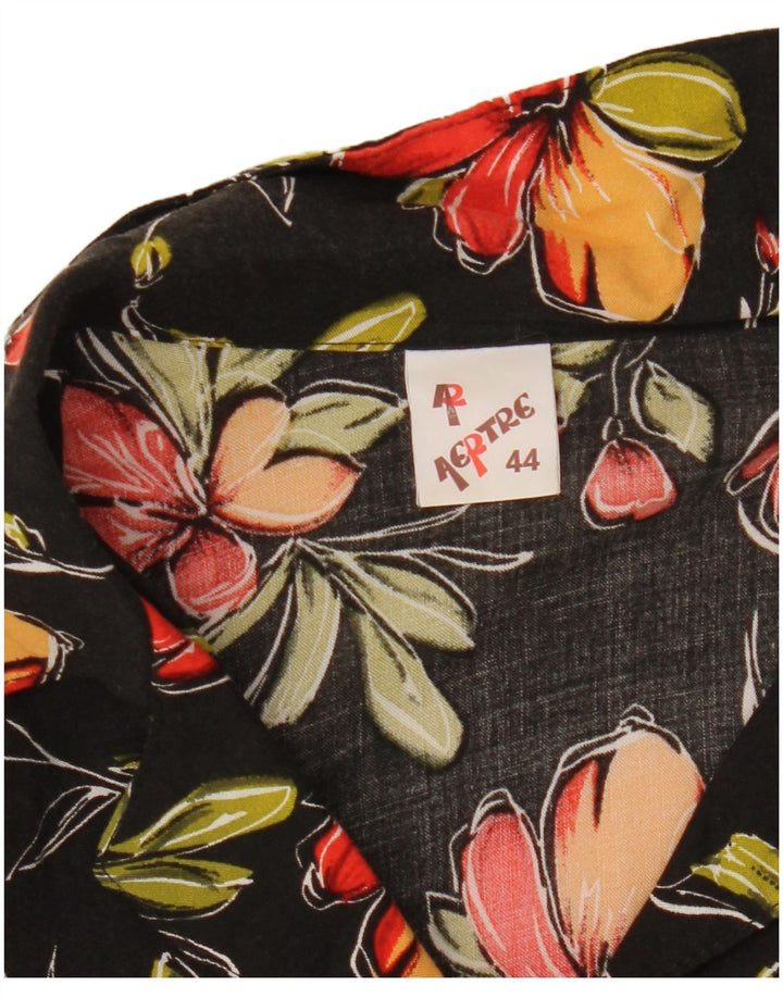 Vintage Womens Short Sleeve Shirt IT 44 Medium Black Floral