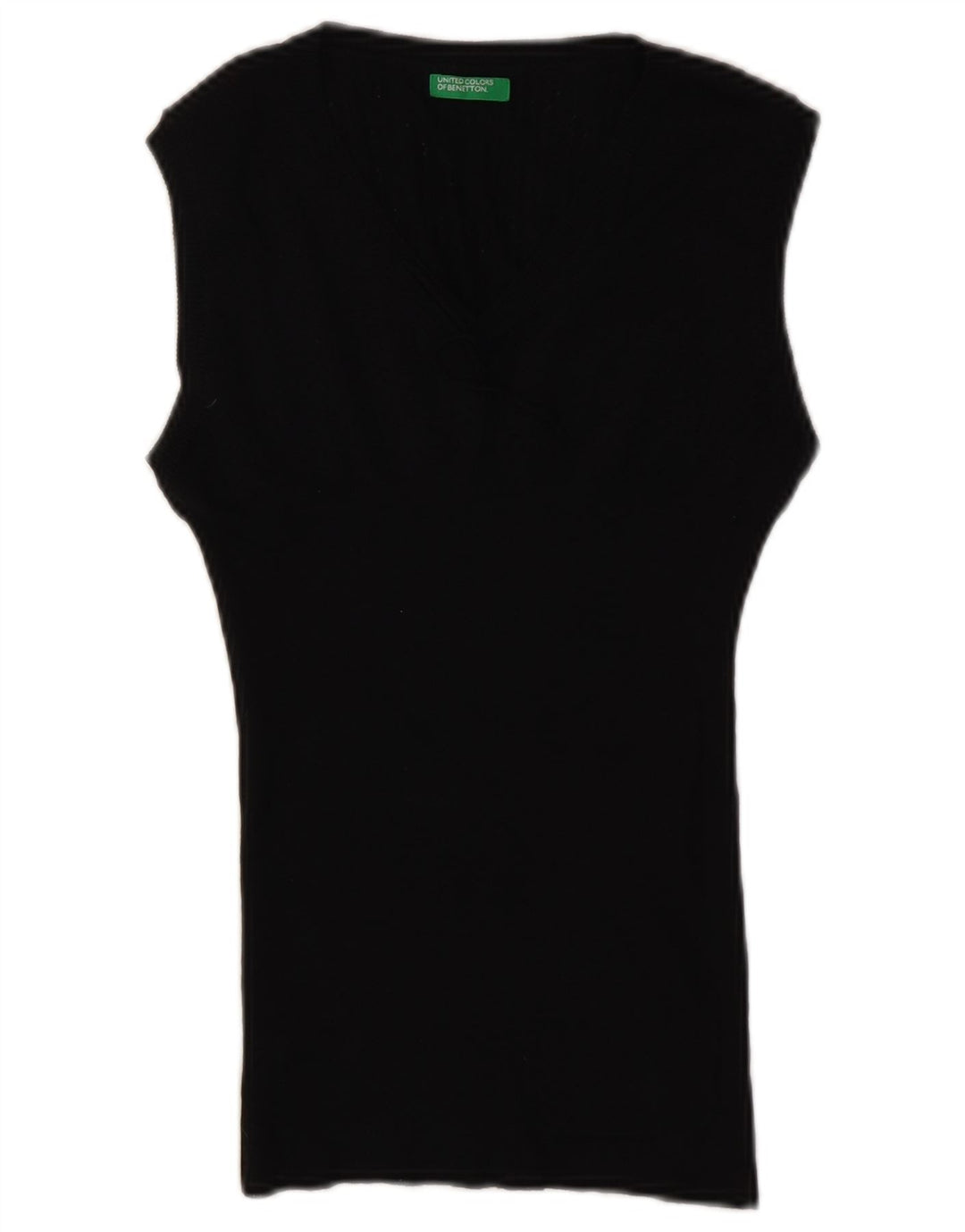 Benetton Womens Vest Tank Top UK 14 Large Black Wool