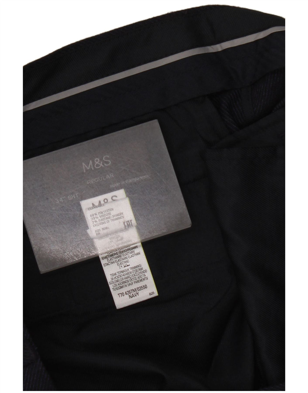 Marks & Spencer Mens Straight Suit Trousers W34 L29 Navy Blue Polyester