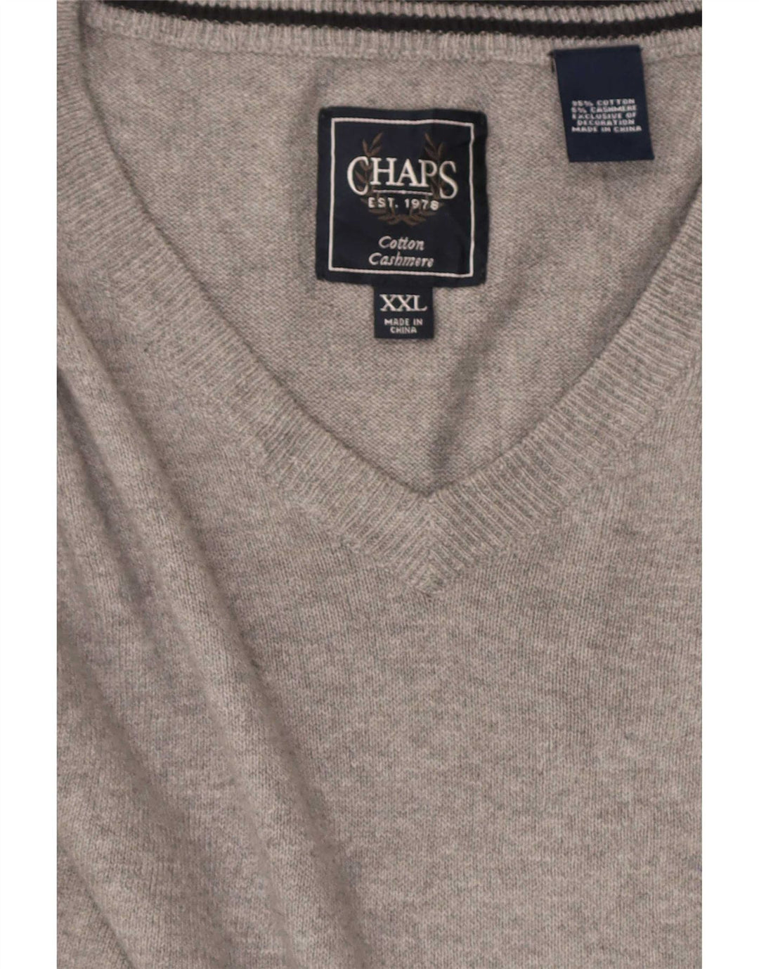 Chaps Herren-Pullover mit V-Ausschnitt, 2XL, graue Baumwolle