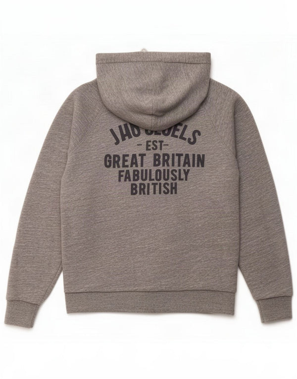 Jack Wills Womens Sherpa Graphic Zip Hoodie Sweater UK 14 Large Grey Cotton