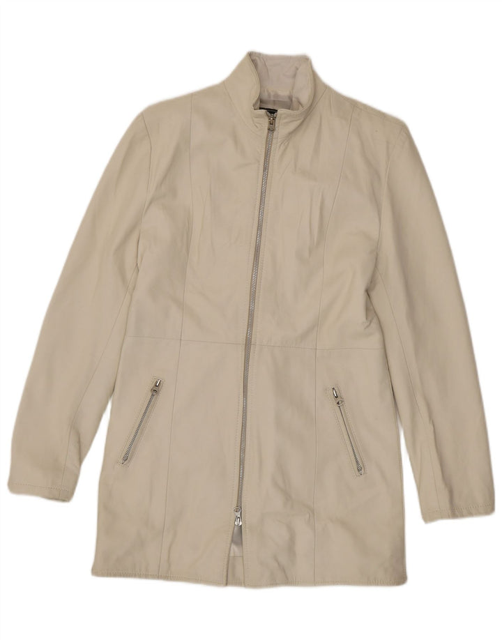 VINTAGE Womens Leather Coat UK 10 Small White Leather Vintage Vintage and Second-Hand Vintage from Messina Hembry 