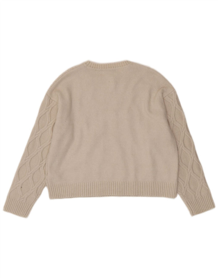 Marks & Spencer Womens Crop Boat Neck Jumper Sweater UK 14 Medium Beige