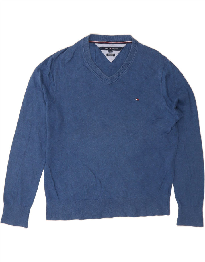 TOMMY HILFIGER Mens V-Neck Jumper Sweater Large Blue Cotton Vintage Tommy Hilfiger and Second-Hand Tommy Hilfiger from Messina Hembry 