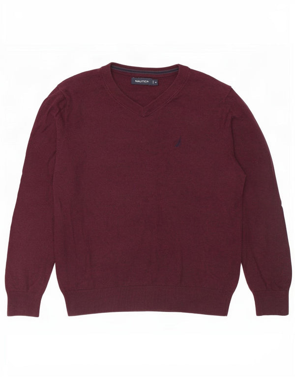 Pulover pentru femei Nautica, supradimensionat, cu decolteu în V, UK 14, bumbac mediu burgundă