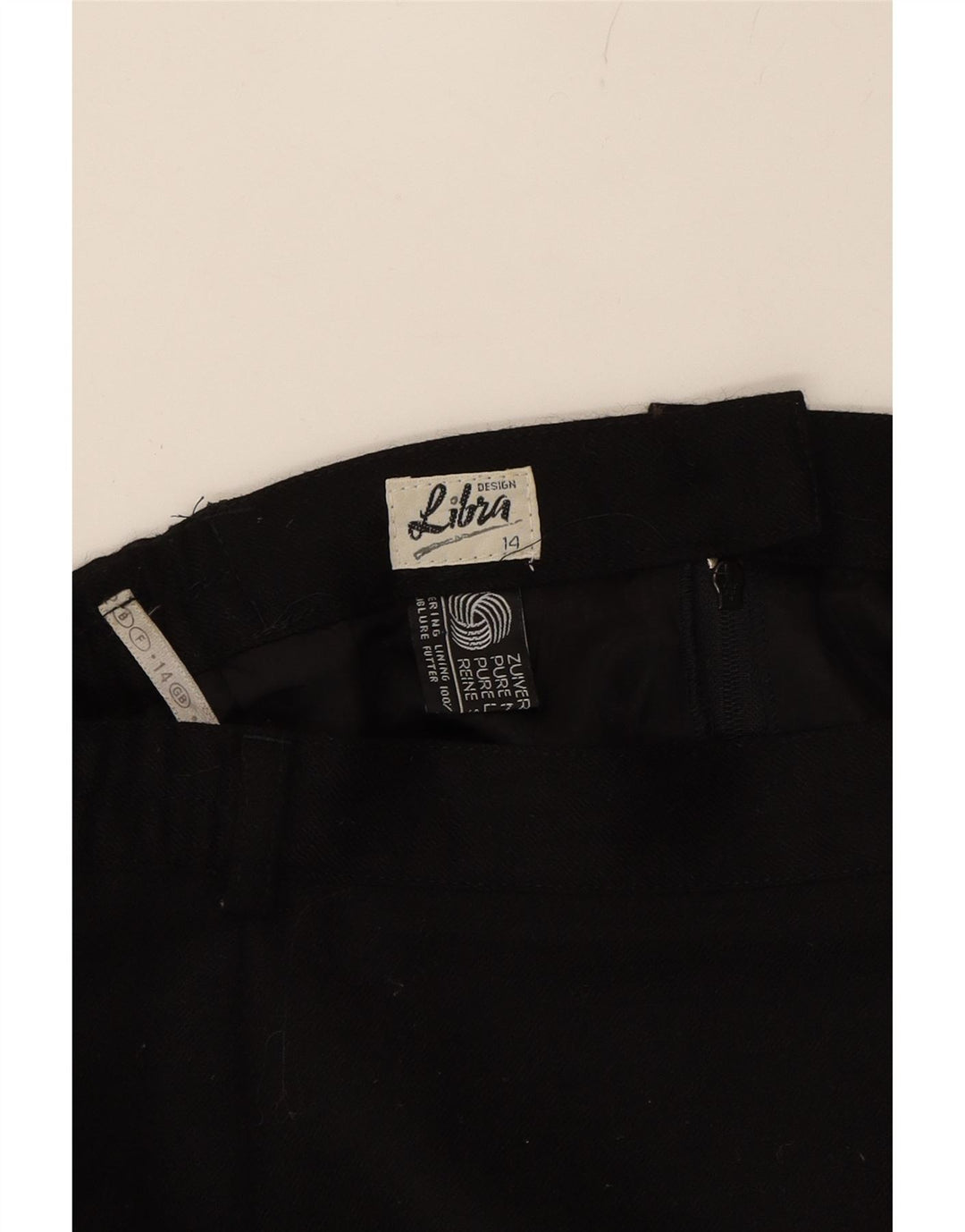 LIBRA Womens A-Line Skirt UK 14 Large W32 Black Wool Vintage Libra and Second-Hand Libra from Messina Hembry 
