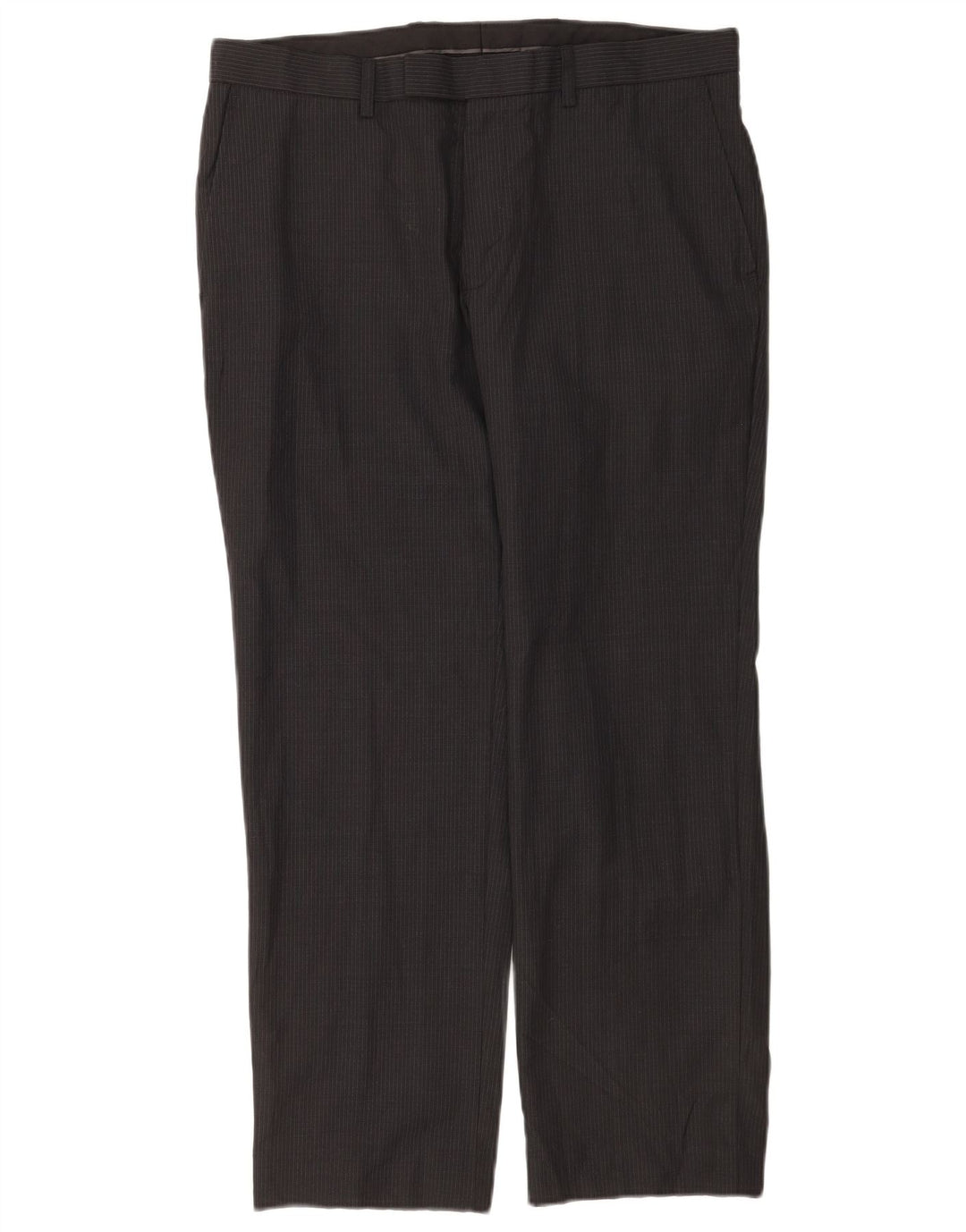 Marks & Spencer Mens Regular Fit Casual Trousers W34 L29 Grey Striped Wool