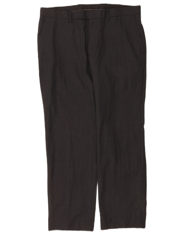 Marks & Spencer Mens Regular Fit Casual Trousers W34 L29 Grey Striped Wool