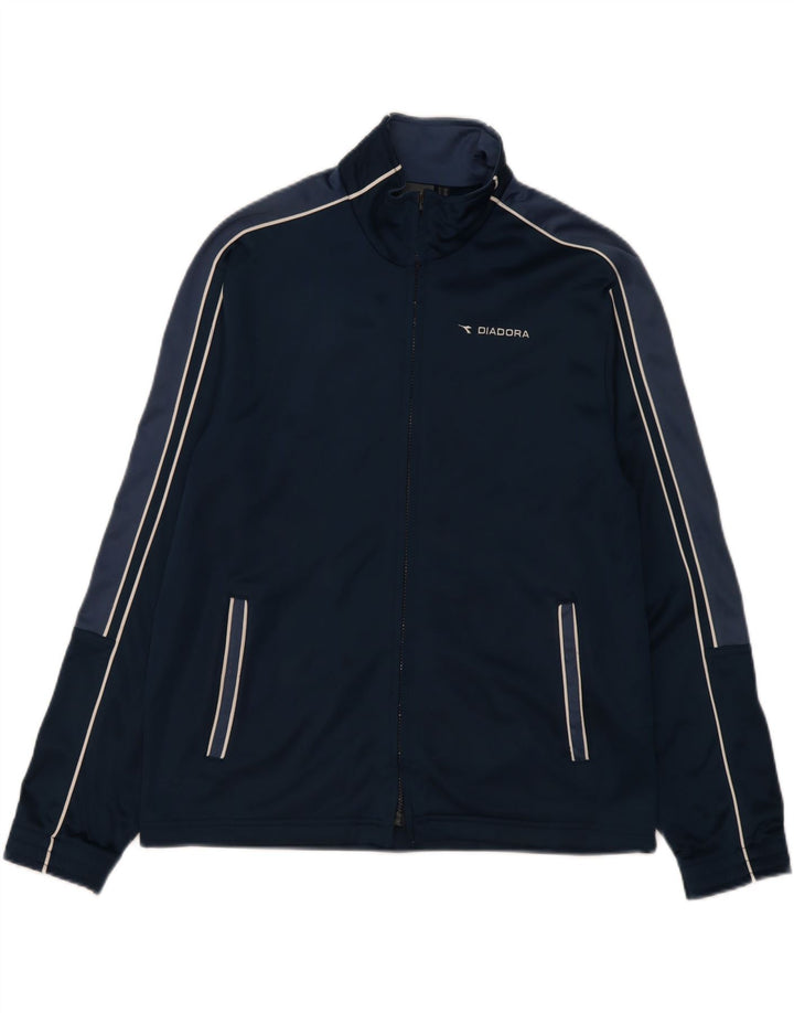 DIADORA Mens Tracksuit Top Jacket UK 40 Medium Navy Blue Colourblock