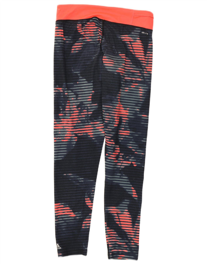 Adidas Womens Crop Leggings UK 8/10 Small Blue Striped Polyester