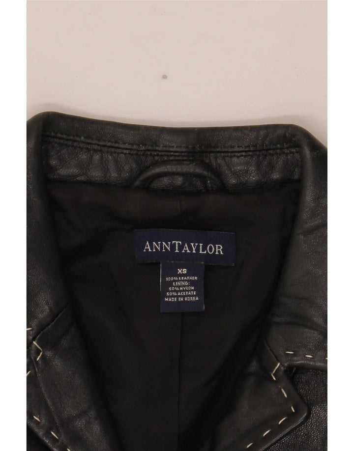 Ann Taylor Damen 4-Knopf-Lederblazerjacke UK 6 XS Schwarz