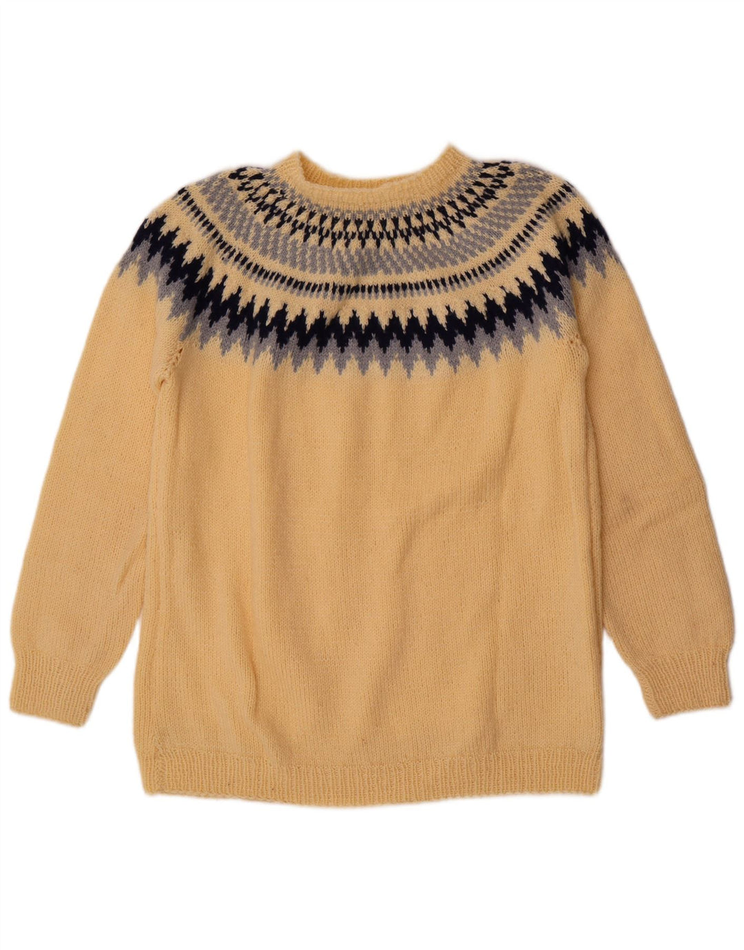 Vintage sweater med rund hals til mænd Medium Yellow Fair Isle