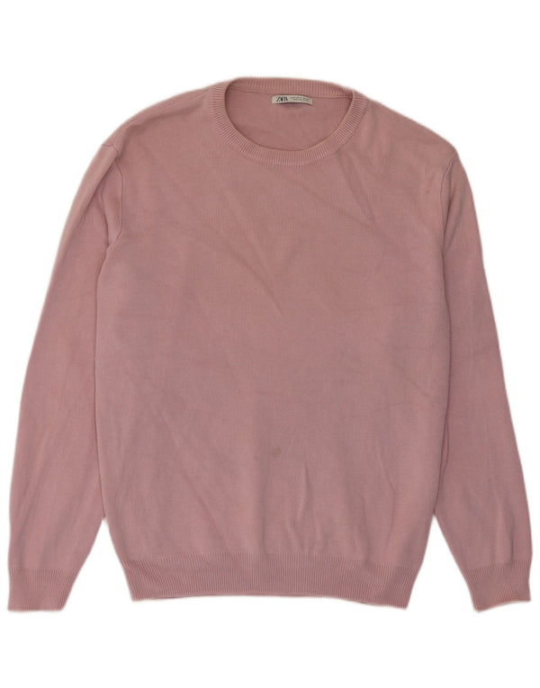 Zara Mens Crew Neck Jumper Sweater Medium Pink Cotton