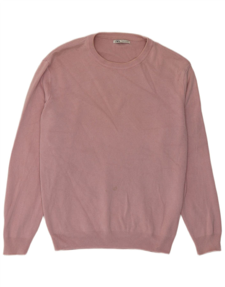 Zara Pull Col Rond Homme Rose Moyen Coton
