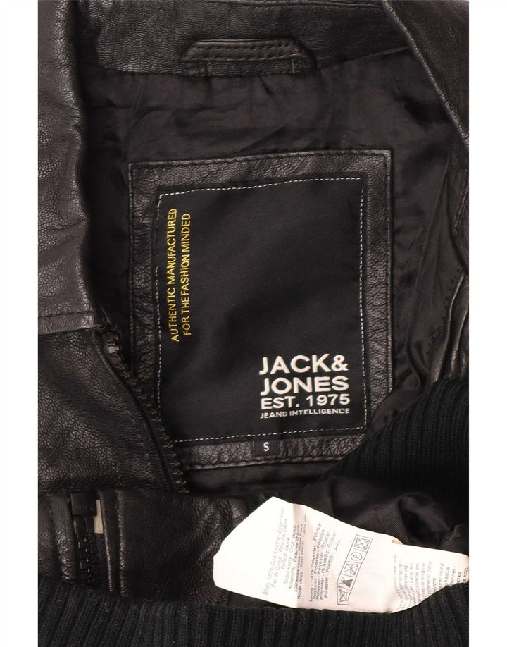 Jack & Jones Mens Leather Jacket UK 36 Small Black