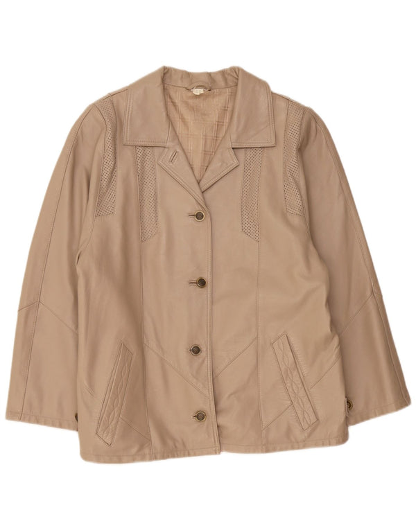 Jaqueta de couro feminina vintage UK 22 3XL pele de cordeiro bege