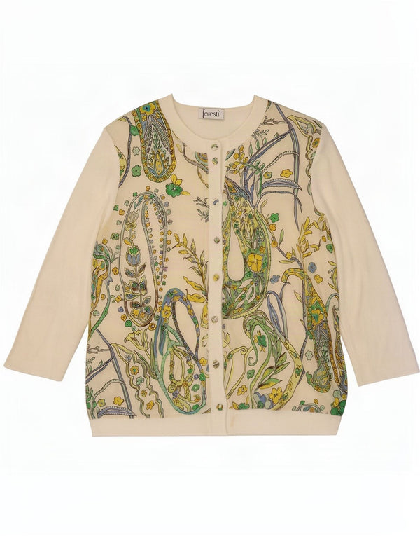 Camicetta camicia vintage da donna con maniche a 3/4 EU 40 seta Paisley color bianco sporco medio