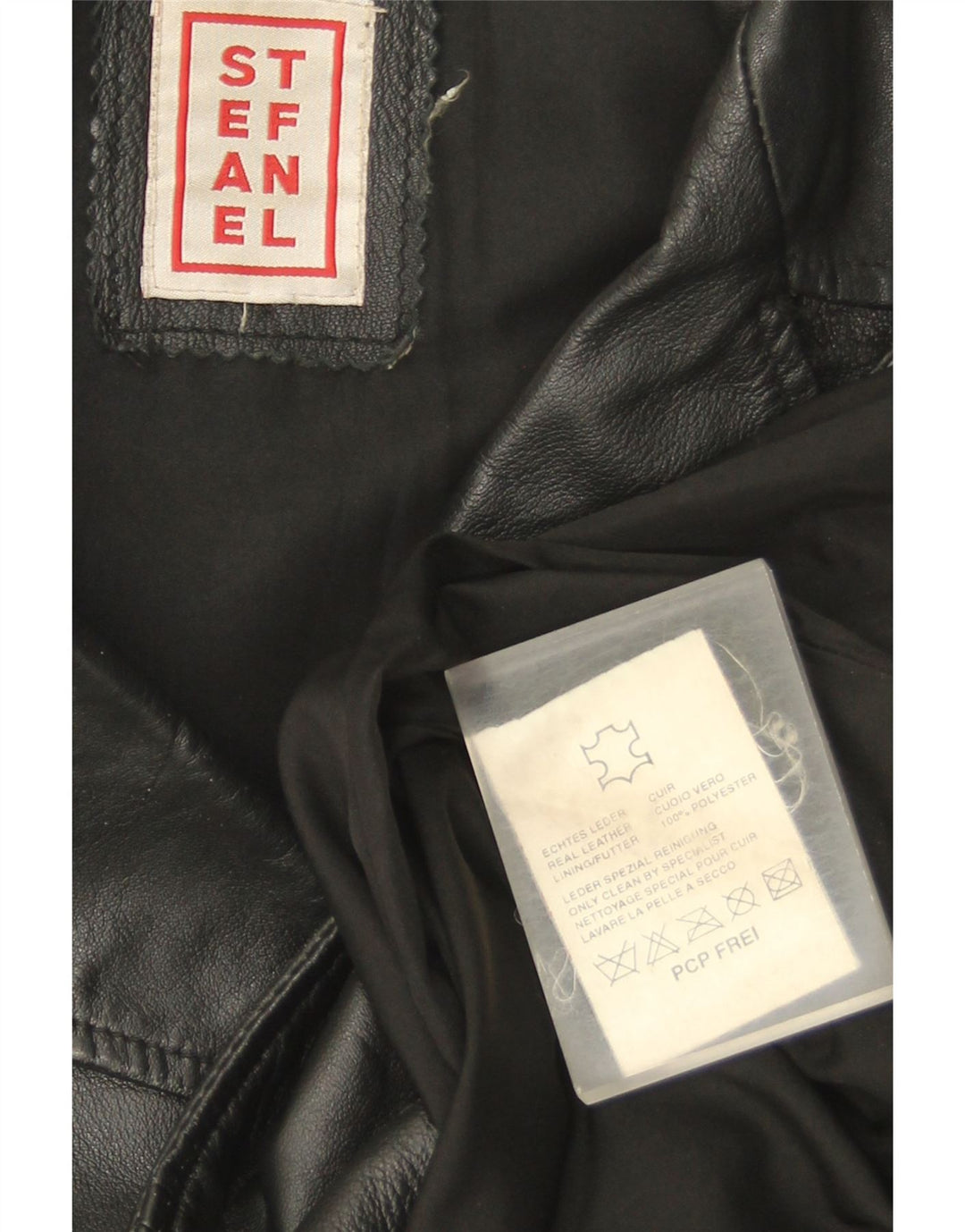 Stefanel Womens Double Breasted Leather Coat UK 14 Medium Black Leather