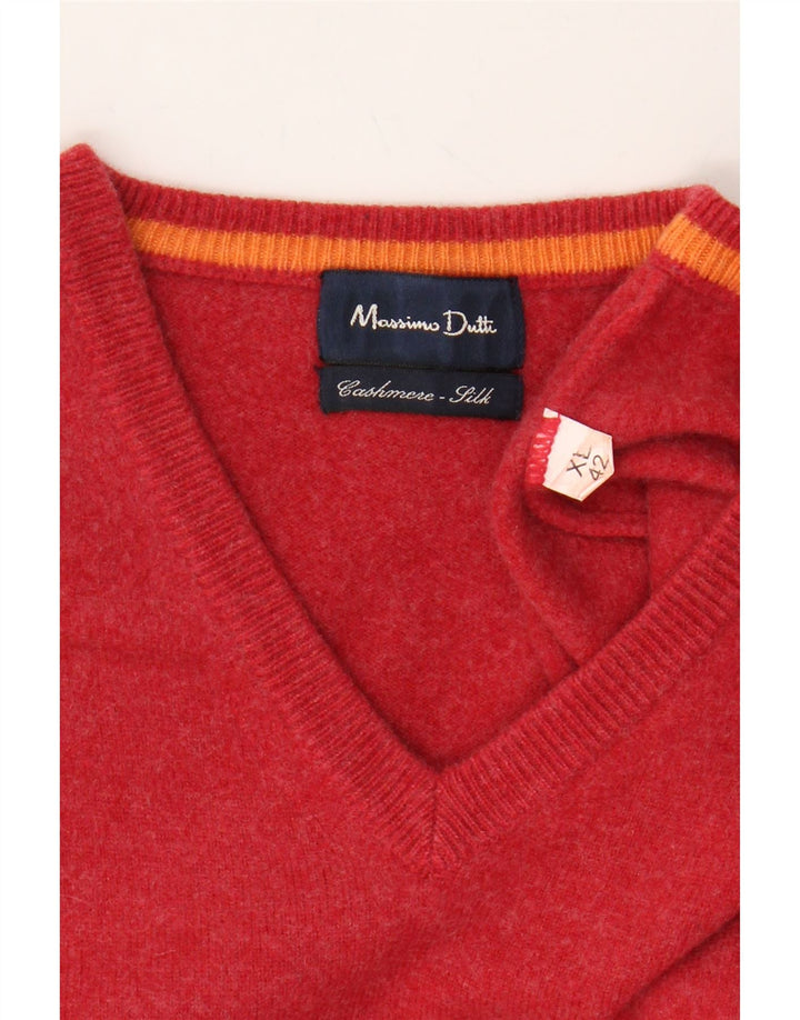 MASSIMO DUTTI Womens V-Neck Jumper Sweater UK 18 XL Red Vintage Massimo Dutti and Second-Hand Massimo Dutti from Messina Hembry 