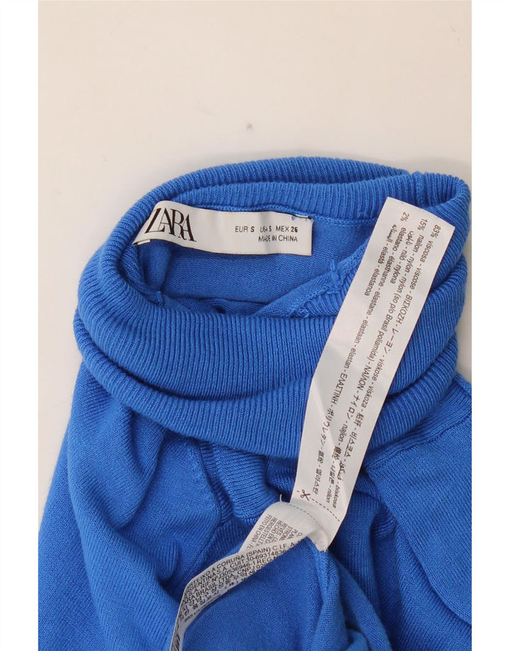 ZARA Womens Roll Neck Jumper Sweater UK 10 Small Blue Viscose Vintage Zara and Second-Hand Zara from Messina Hembry 