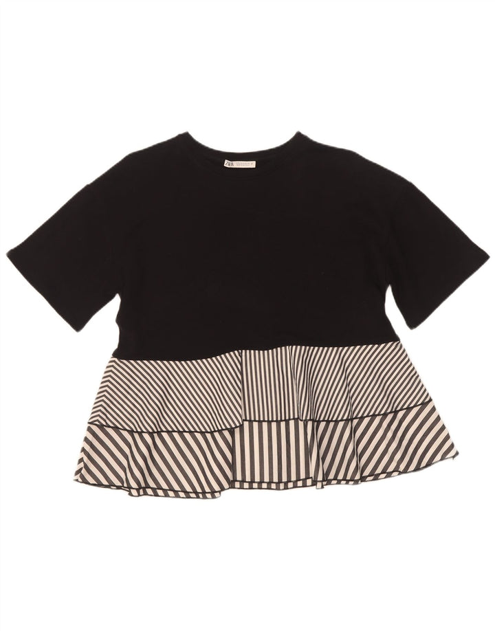 Zara Womens Blouse Top UK 10 Petit Noir Rayé