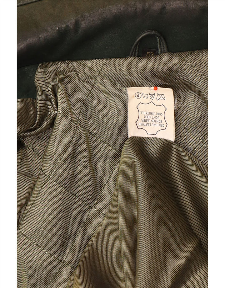 Vintage Mens Leather Jacket EU 52 XL Green Geometric Leather