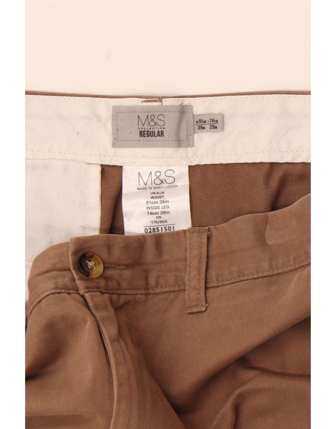 Marks & Spencer Mens Regular Fit Chino Trousers W36 L29 Brown Cotton