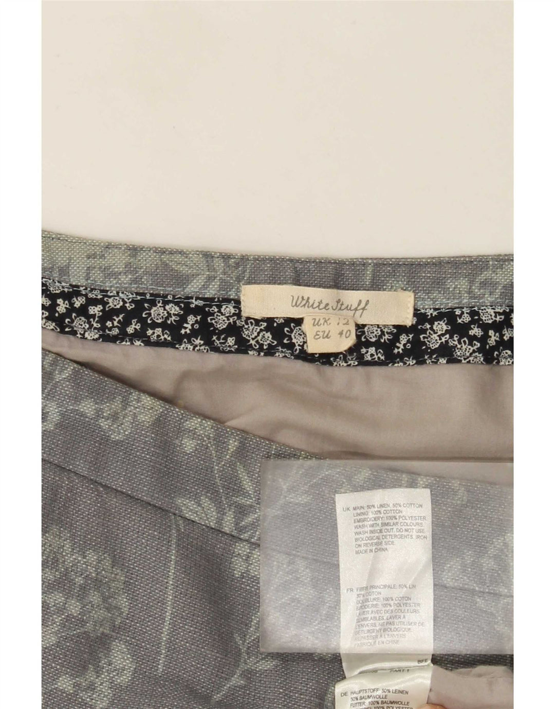 White Stuff Womens Midi Skirt UK 12 Medium W32 Grey Floral Linen