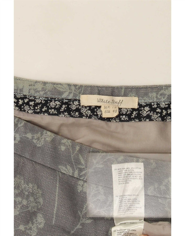 White Stuff Womens Midi Skirt UK 12 Medium W32 Grey Floral Linen