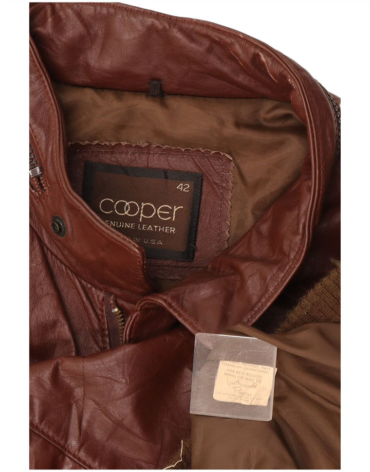 Cooper  Mens Hooded Leather Jacket UK 42 XL Brown Leather