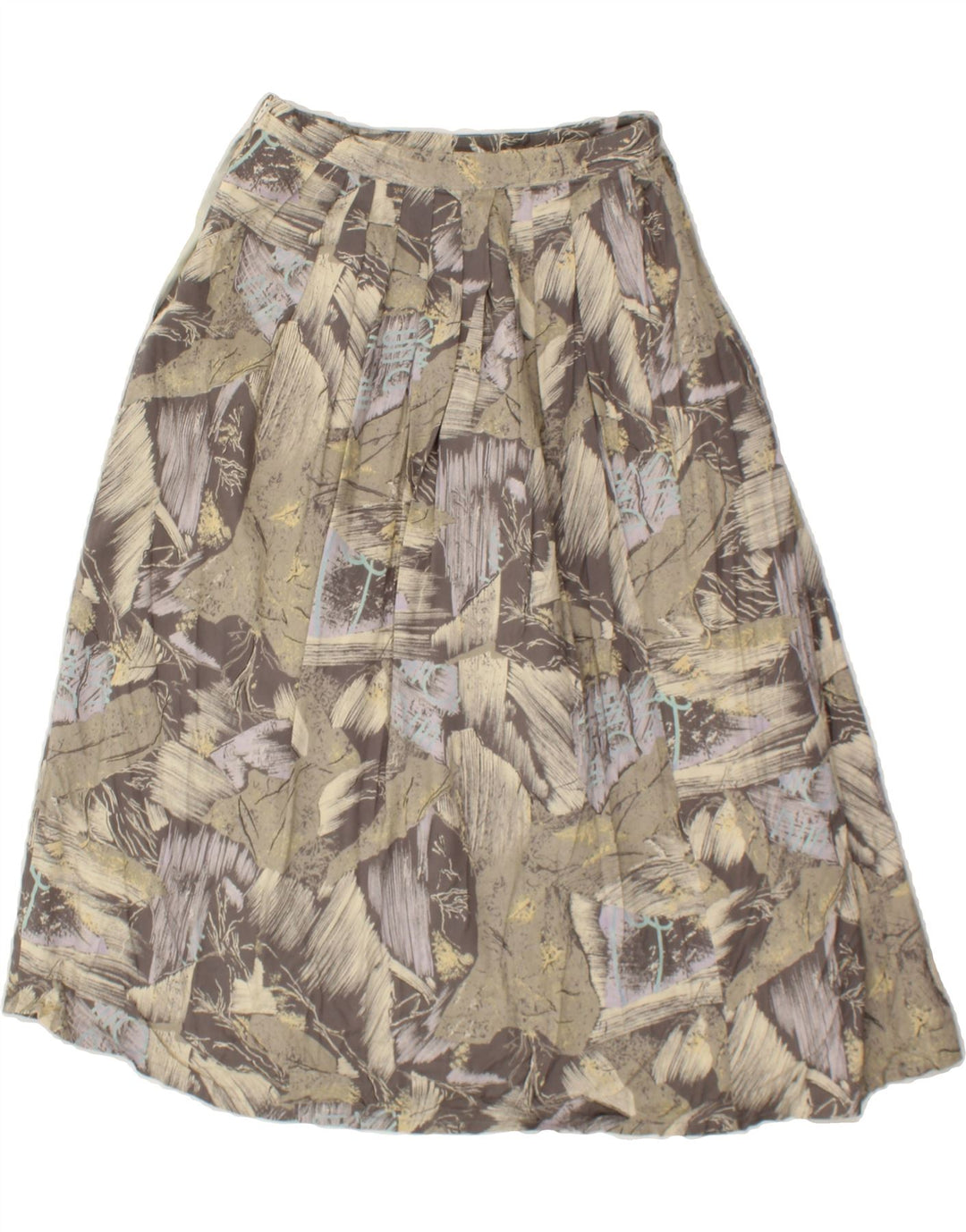 VINTAGE Womens Abstract Pattern Pleated Skirt W28 Medium Grey Viscose Vintage Vintage and Second-Hand Vintage from Messina Hembry 