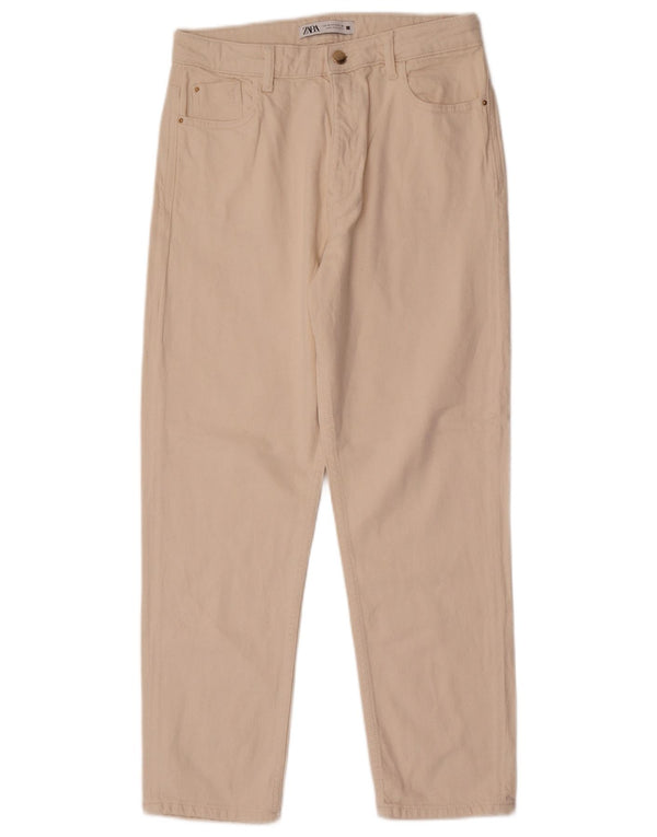 Pantaloni casual pentru femei cu talie înaltă Zara EU 40 Mediu L30 L27 Alb cadru