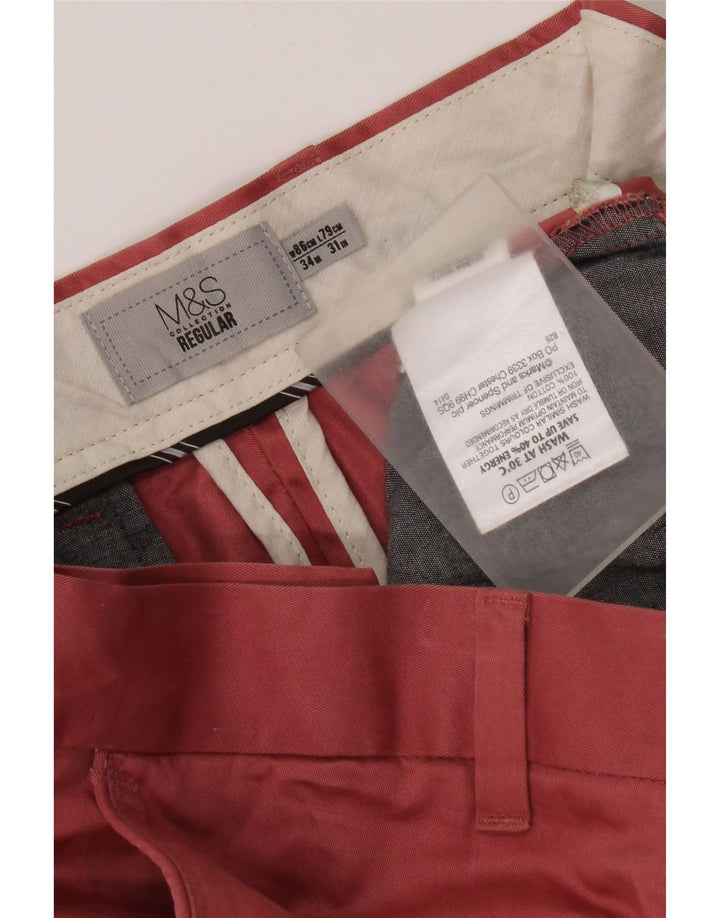 Marks & Spencer Mens Regular Fit Chino Trousers W34 L31 Red Cotton