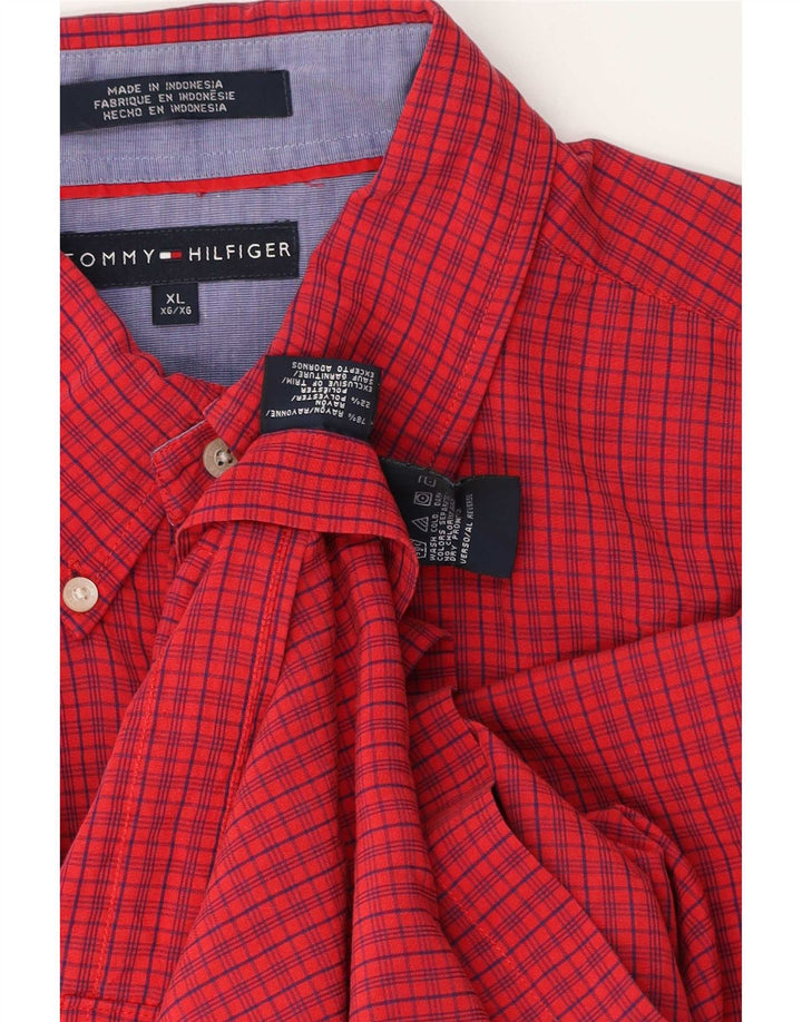 Tommy Hilfiger Mens Short Sleeve Shirt XL Red Gingham Rayon