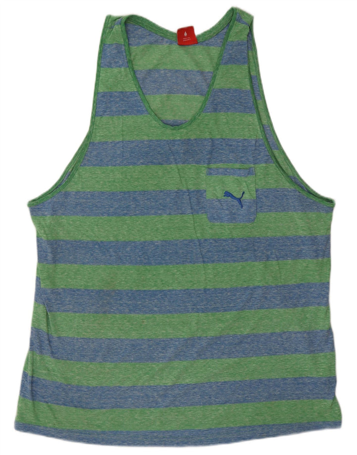 Puma Mens Vest Top XL Green Striped Cotton
