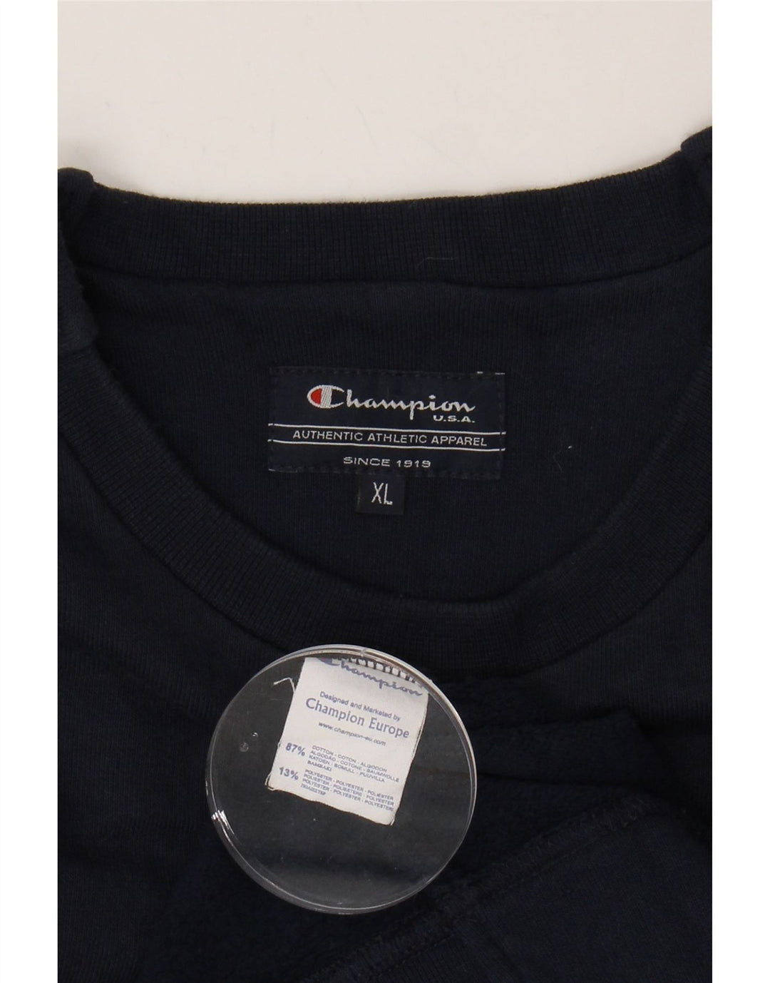 CHAMPION Mens Graphic Sweatshirt Jumper XL Navy Blue Cotton Vintage Champion and Second-Hand Champion from Messina Hembry 