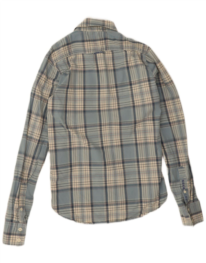 Мужская рубашка Superdry, хлопковая синяя клетка среднего размера