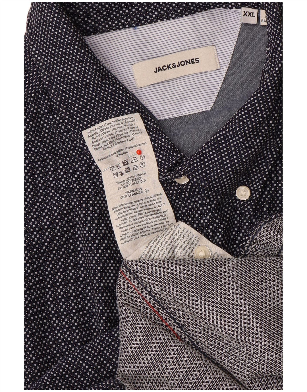 Jack & Jones Herrenhemd 2XL Marineblau mit geometrischem Muster aus Baumwolle