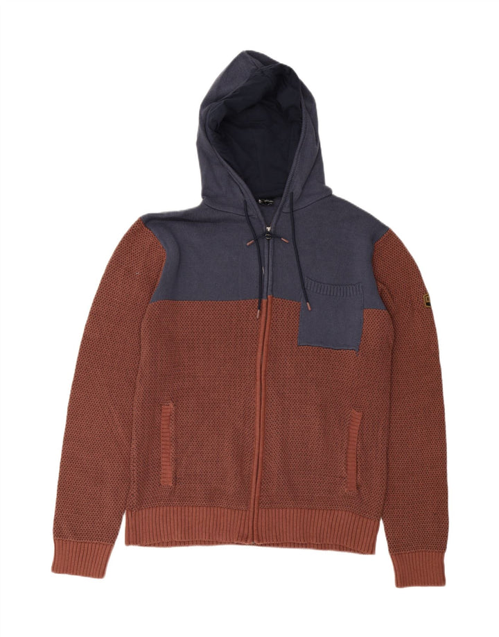RIP CURL Mens Hooded Cardigan Sweater Large Brown Colourblock Cotton Vintage Rip Curl and Second-Hand Rip Curl from Messina Hembry 